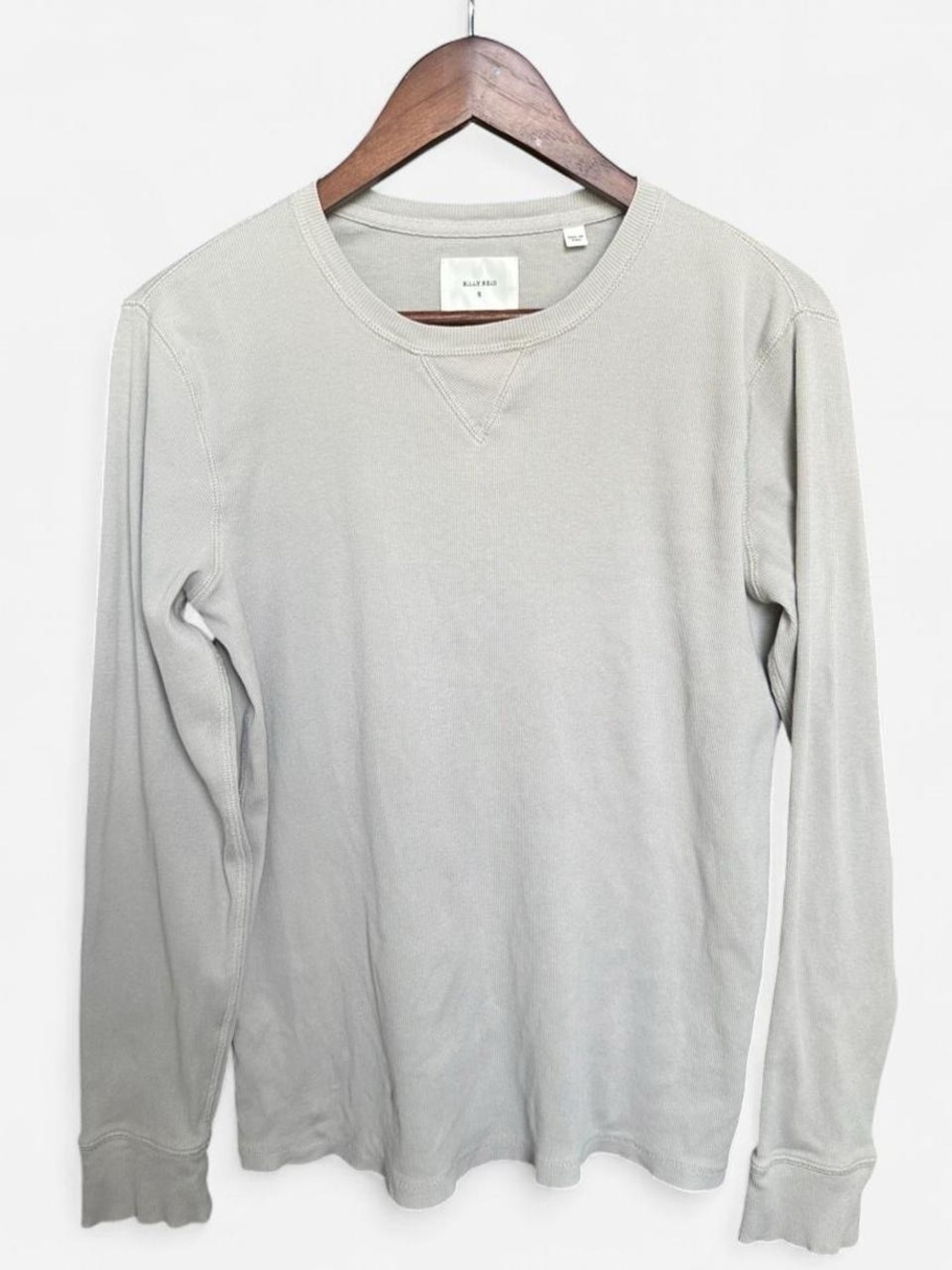 Billy Reid Light Gray Ribbed Cotton Long Sleeve Crewneck Pullover Top Size S - Picture 1 of 5